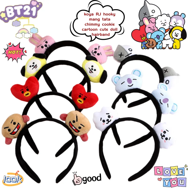 Skincare Animate - LINE FRIENDS 全BT21キャラクター3Dドールヘッドバンド、漫画風洗顔ヘアバンド、スキンケアメイクヘアアクセサリー