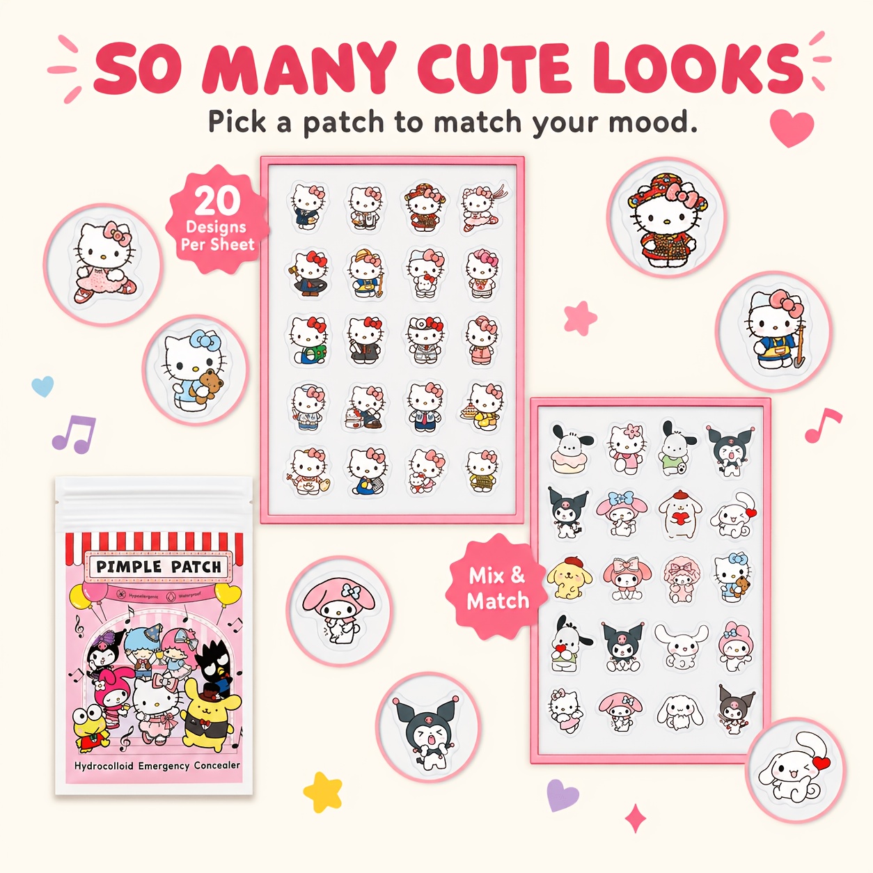 40/120枚入り ハローキティ アクネパッチ、ハイドロゲル - Skincare Acne のレビューと価格